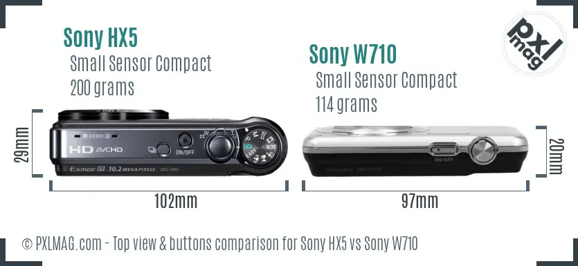 Sony HX5 vs Sony W710 top view buttons comparison