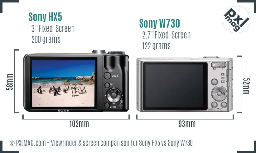 Sony HX5 vs Sony W730 Screen and Viewfinder comparison