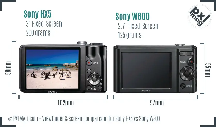 Sony HX5 vs Sony W800 Screen and Viewfinder comparison