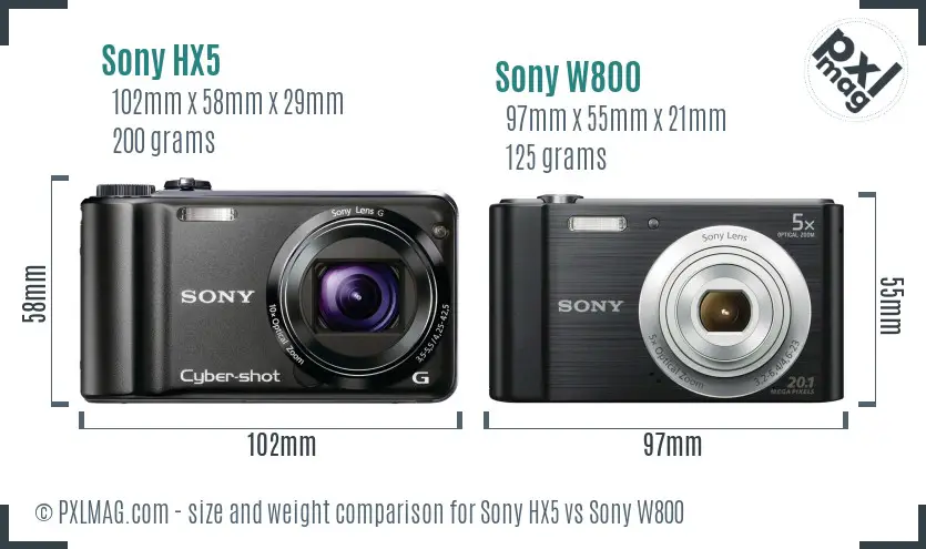 Sony HX5 vs Sony W800 size comparison
