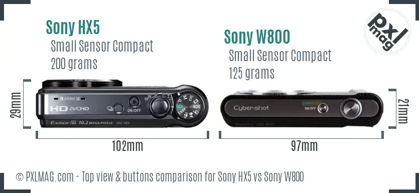 Sony HX5 vs Sony W800 top view buttons comparison
