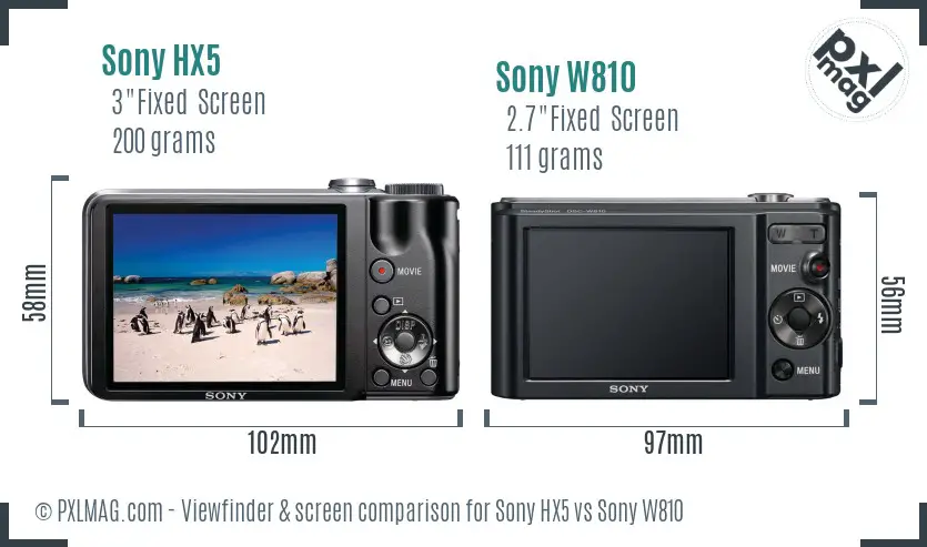 Sony HX5 vs Sony W810 Screen and Viewfinder comparison