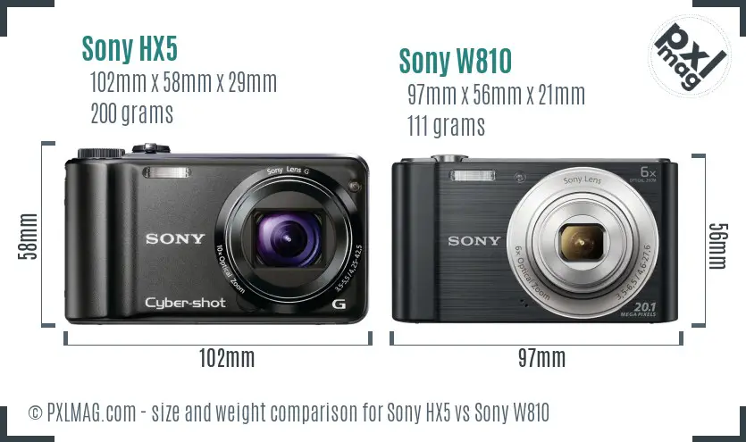 Sony HX5 vs Sony W810 size comparison