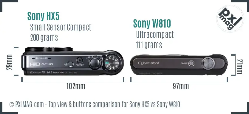Sony HX5 vs Sony W810 top view buttons comparison
