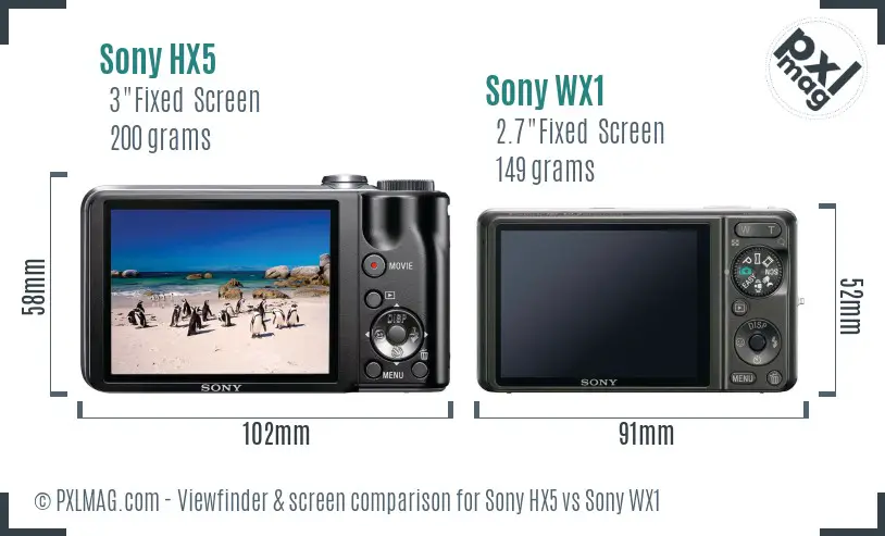 Sony HX5 vs Sony WX1 Screen and Viewfinder comparison