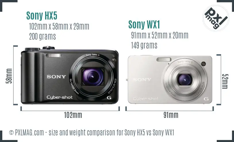 Sony HX5 vs Sony WX1 size comparison