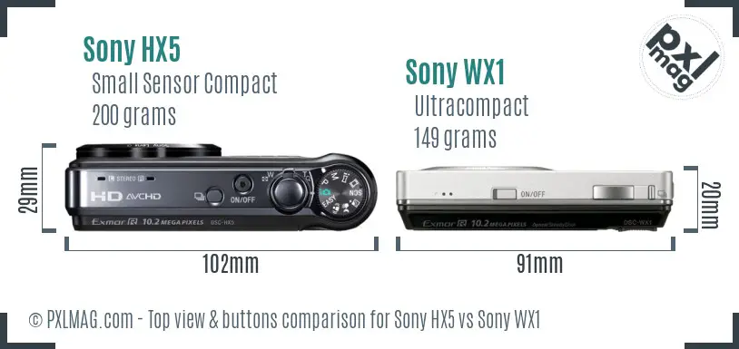 Sony HX5 vs Sony WX1 top view buttons comparison