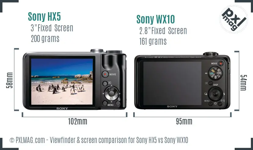 Sony HX5 vs Sony WX10 Screen and Viewfinder comparison
