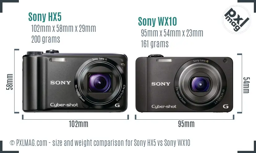 Sony HX5 vs Sony WX10 size comparison