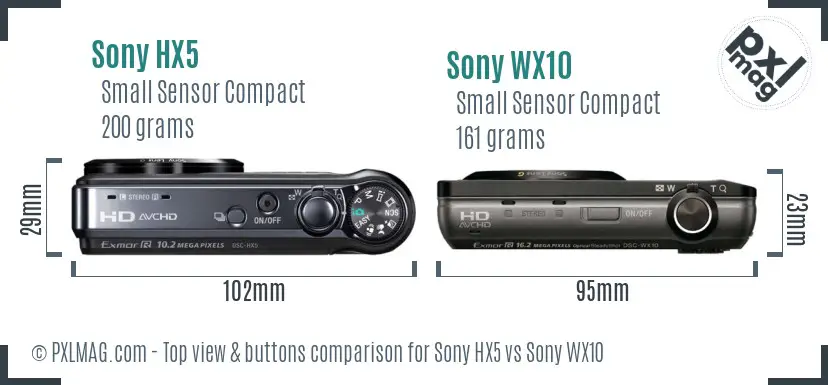 Sony HX5 vs Sony WX10 top view buttons comparison