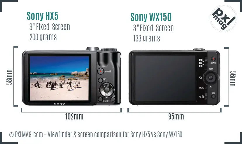 Sony HX5 vs Sony WX150 Screen and Viewfinder comparison