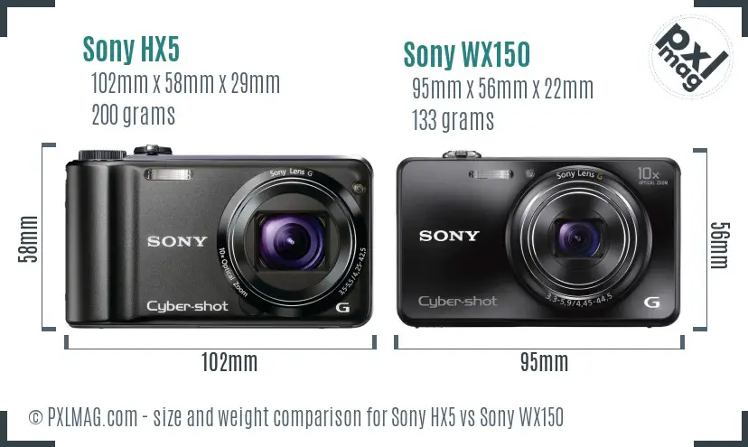 Sony HX5 vs Sony WX150 size comparison