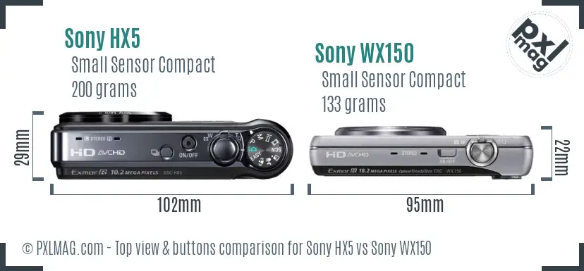 Sony HX5 vs Sony WX150 top view buttons comparison