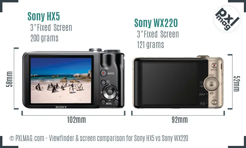 Sony HX5 vs Sony WX220 Screen and Viewfinder comparison
