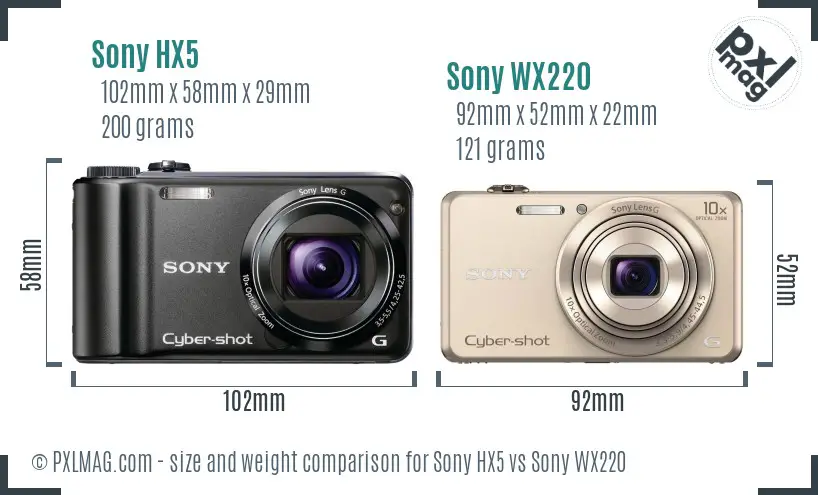 Sony HX5 vs Sony WX220 size comparison