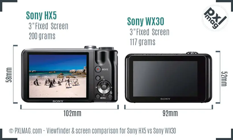 Sony HX5 vs Sony WX30 Screen and Viewfinder comparison