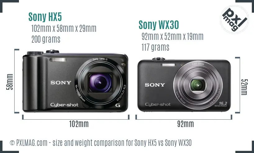 Sony HX5 vs Sony WX30 size comparison