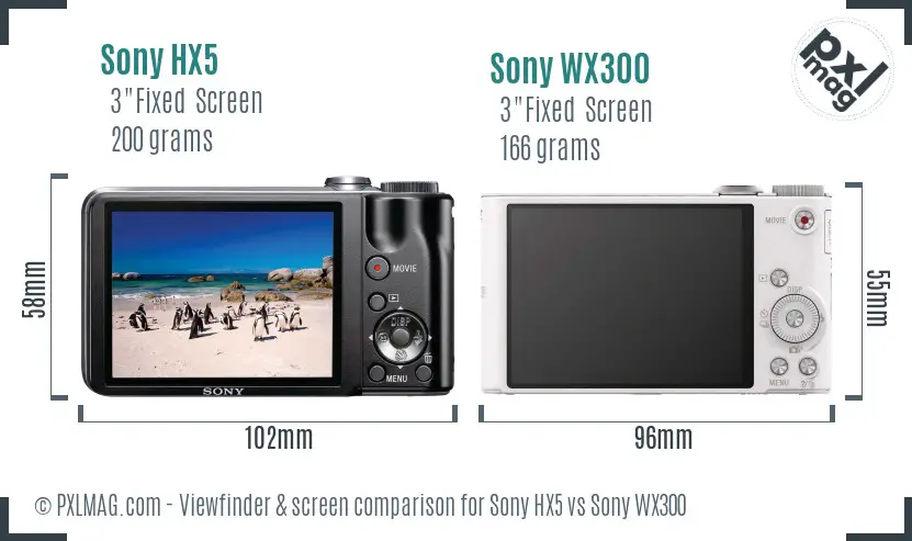 Sony HX5 vs Sony WX300 Screen and Viewfinder comparison
