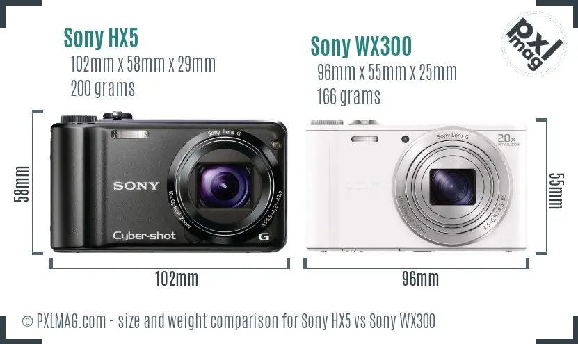 Sony HX5 vs Sony WX300 size comparison