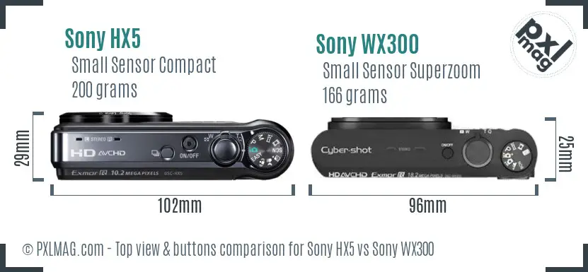 Sony HX5 vs Sony WX300 top view buttons comparison