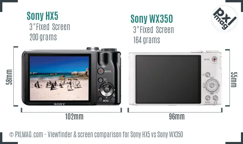 Sony HX5 vs Sony WX350 Screen and Viewfinder comparison