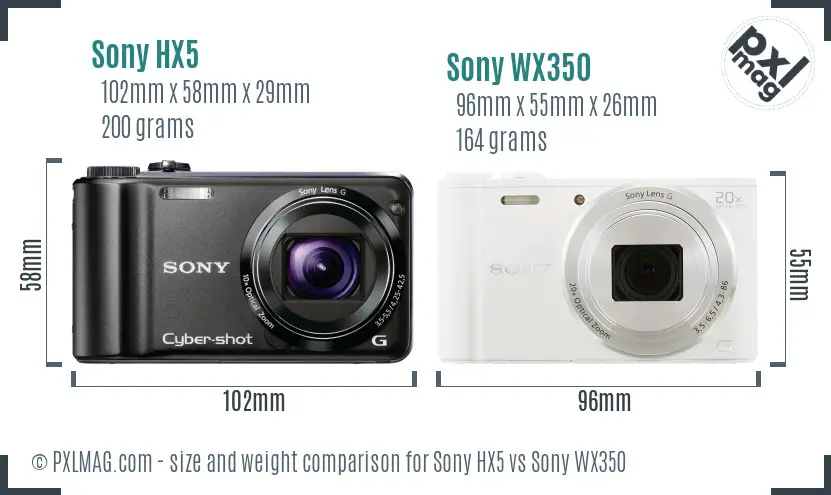 Sony HX5 vs Sony WX350 size comparison
