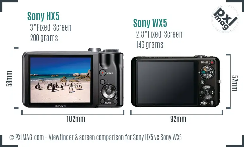 Sony HX5 vs Sony WX5 Screen and Viewfinder comparison