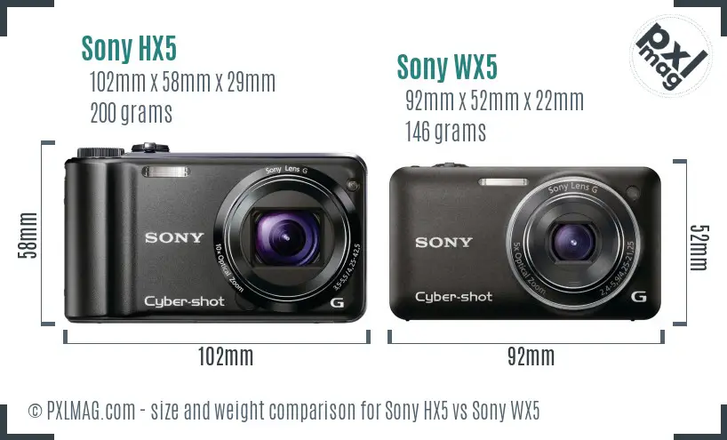 Sony HX5 vs Sony WX5 size comparison