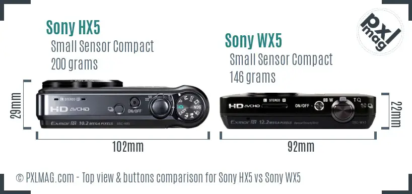 Sony HX5 vs Sony WX5 top view buttons comparison