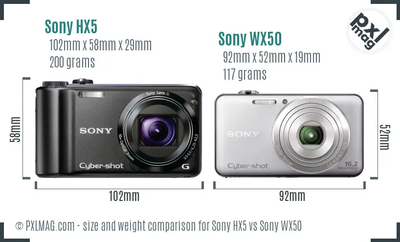 Sony HX5 vs Sony WX50 size comparison