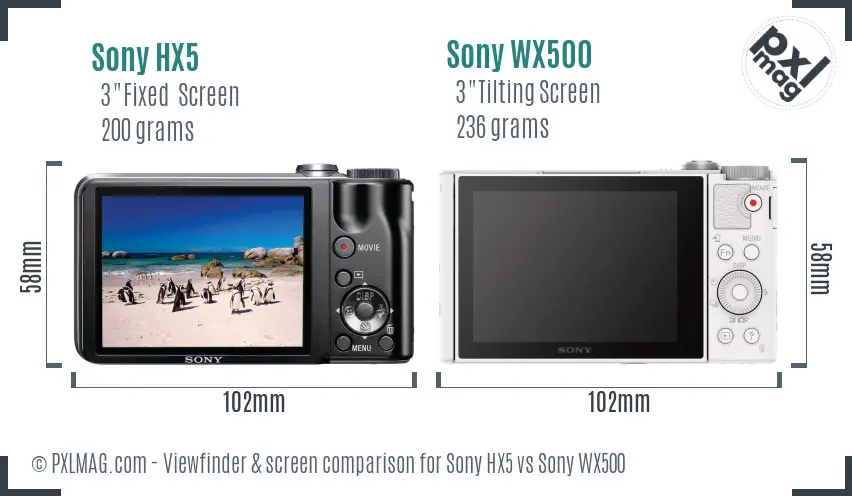 Sony HX5 vs Sony WX500 Screen and Viewfinder comparison