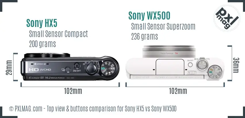 Sony HX5 vs Sony WX500 top view buttons comparison