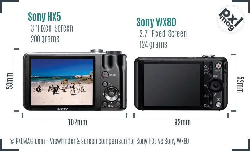 Sony HX5 vs Sony WX80 Screen and Viewfinder comparison