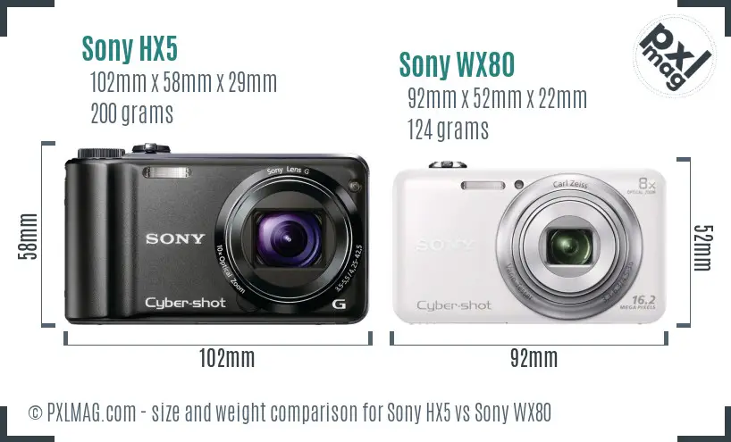 Sony HX5 vs Sony WX80 size comparison
