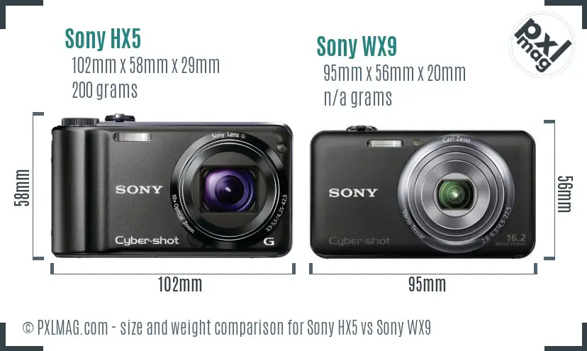 Sony HX5 vs Sony WX9 size comparison