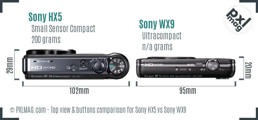 Sony HX5 vs Sony WX9 top view buttons comparison