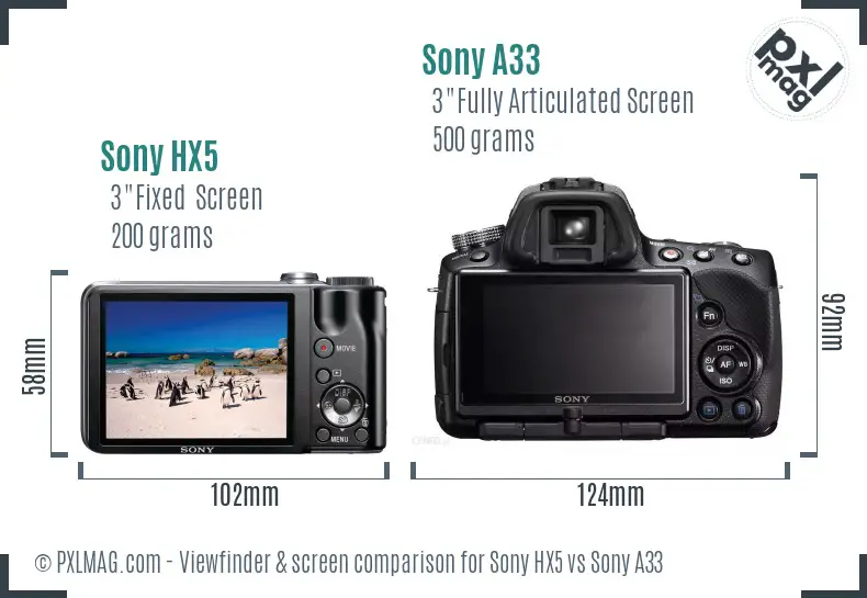 Sony HX5 vs Sony A33 Screen and Viewfinder comparison