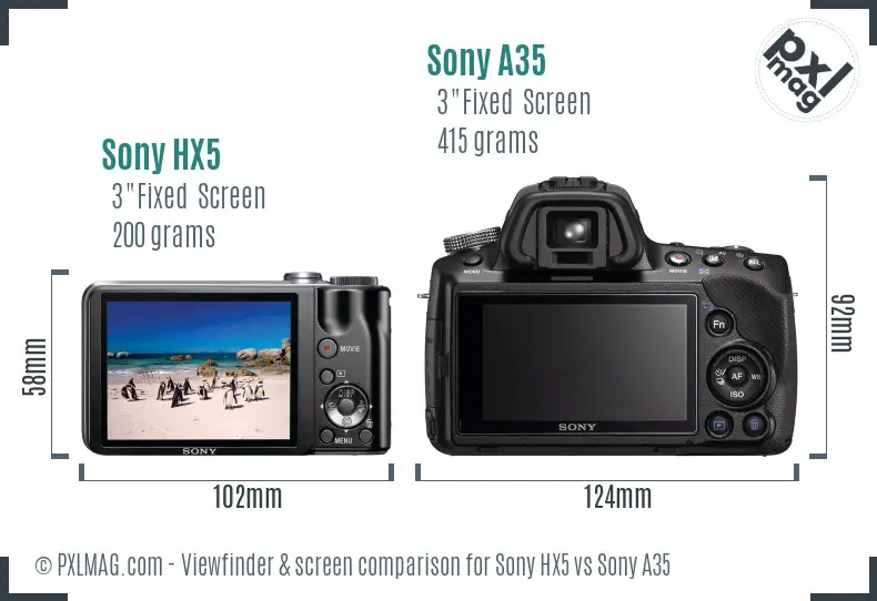 Sony HX5 vs Sony A35 Screen and Viewfinder comparison