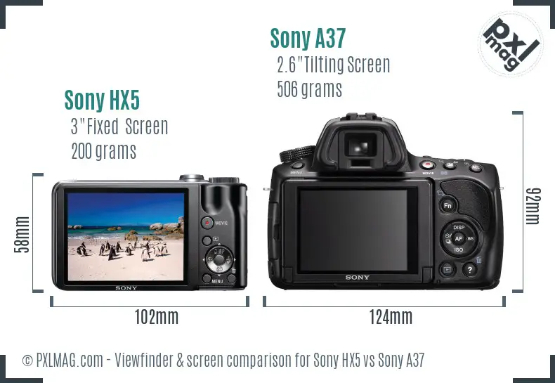 Sony HX5 vs Sony A37 Screen and Viewfinder comparison