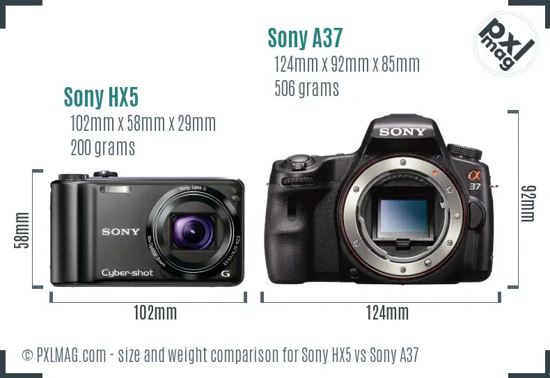 Sony HX5 vs Sony A37 size comparison