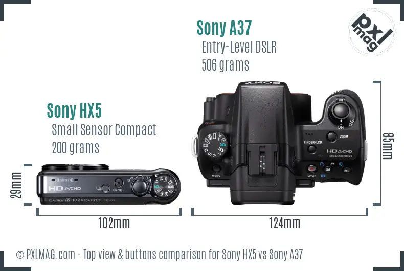Sony HX5 vs Sony A37 top view buttons comparison