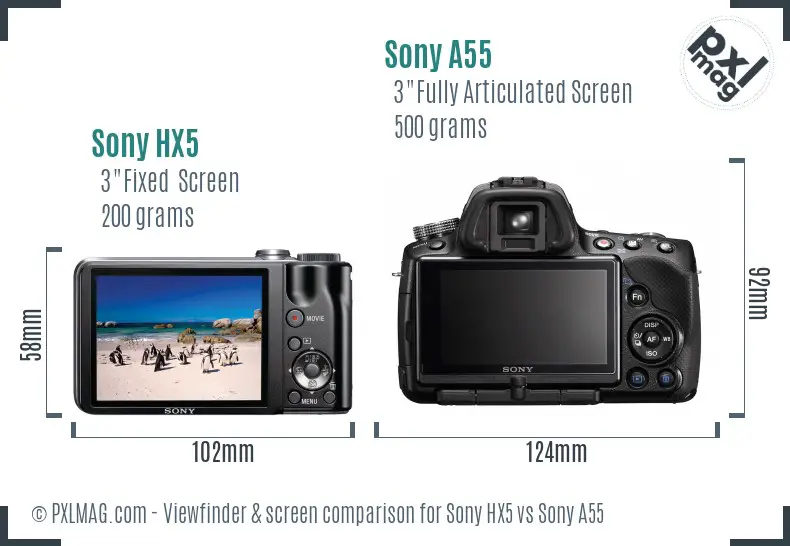 Sony HX5 vs Sony A55 Screen and Viewfinder comparison