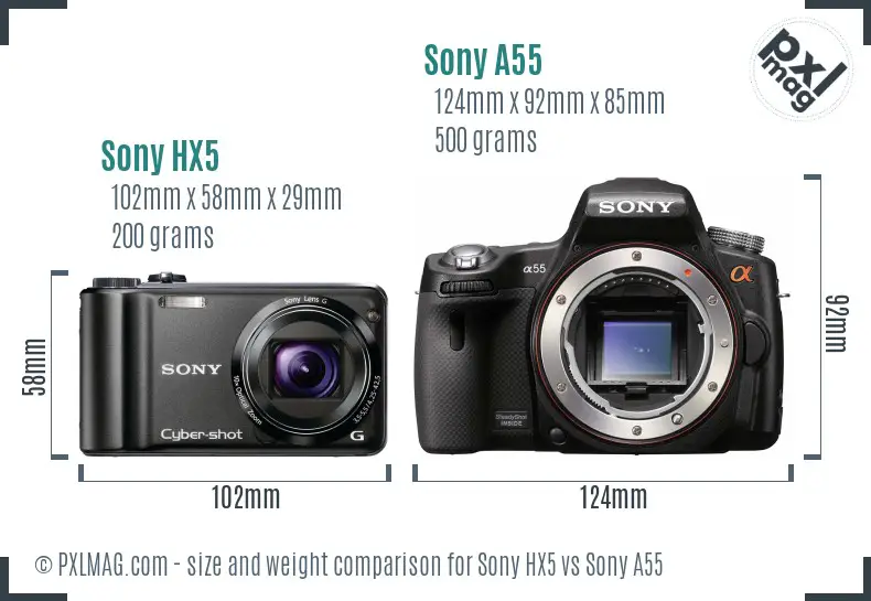 Sony HX5 vs Sony A55 size comparison