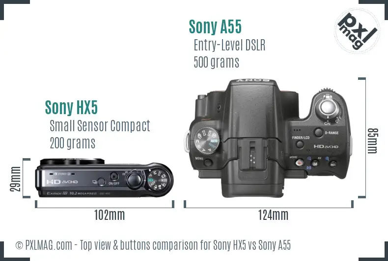 Sony HX5 vs Sony A55 top view buttons comparison