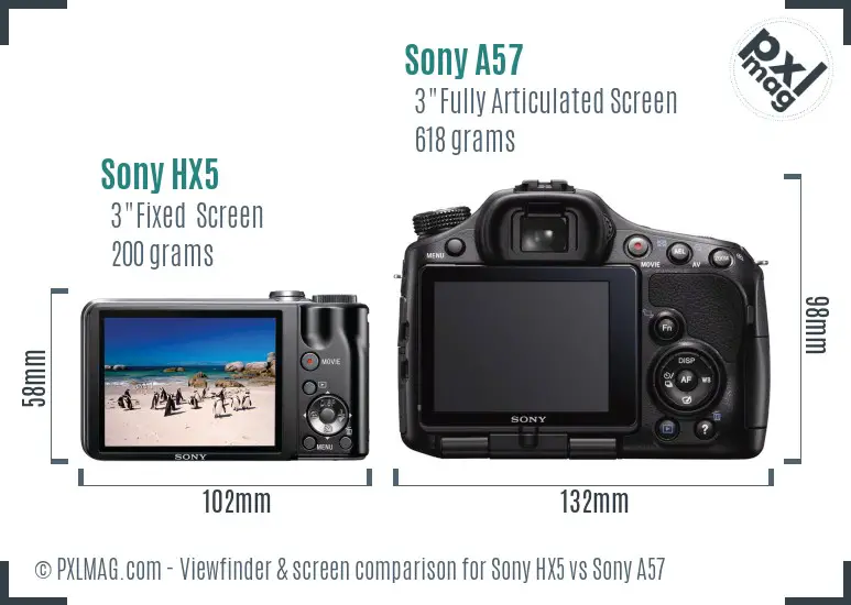Sony HX5 vs Sony A57 Screen and Viewfinder comparison