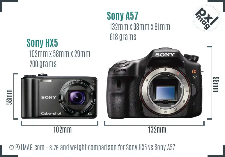 Sony HX5 vs Sony A57 size comparison