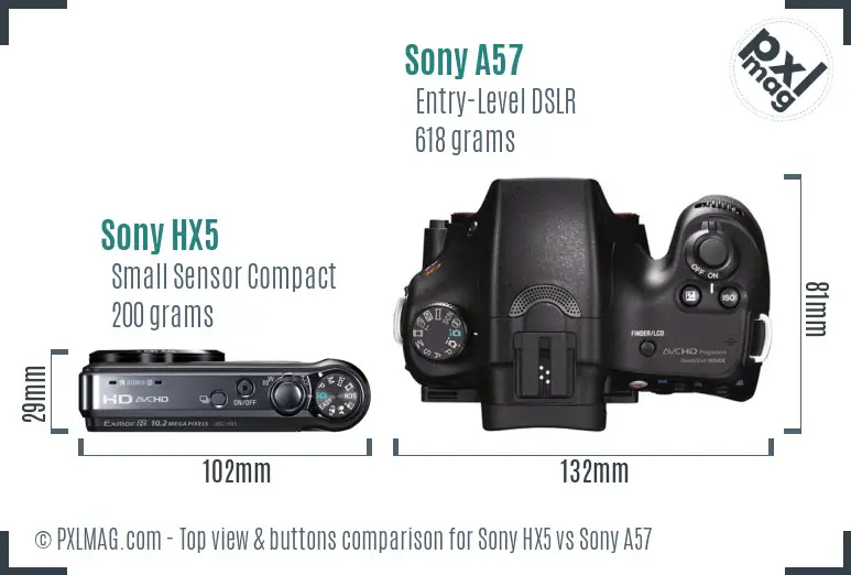 Sony HX5 vs Sony A57 top view buttons comparison