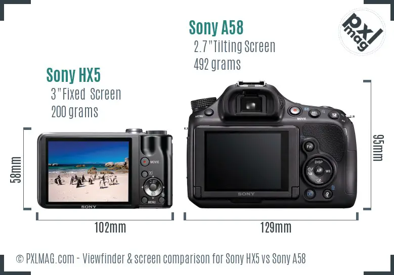 Sony HX5 vs Sony A58 Screen and Viewfinder comparison
