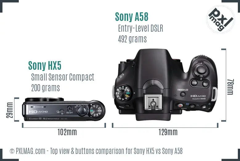 Sony HX5 vs Sony A58 top view buttons comparison