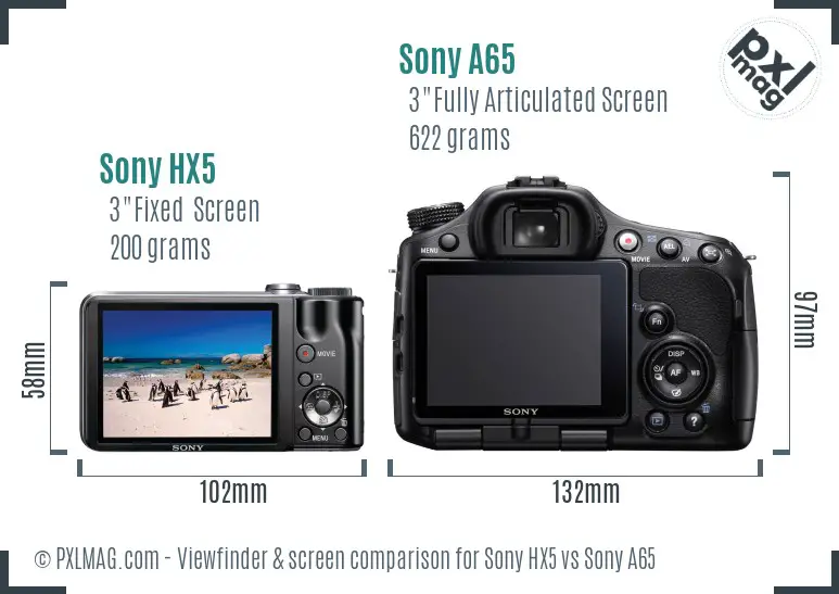 Sony HX5 vs Sony A65 Screen and Viewfinder comparison